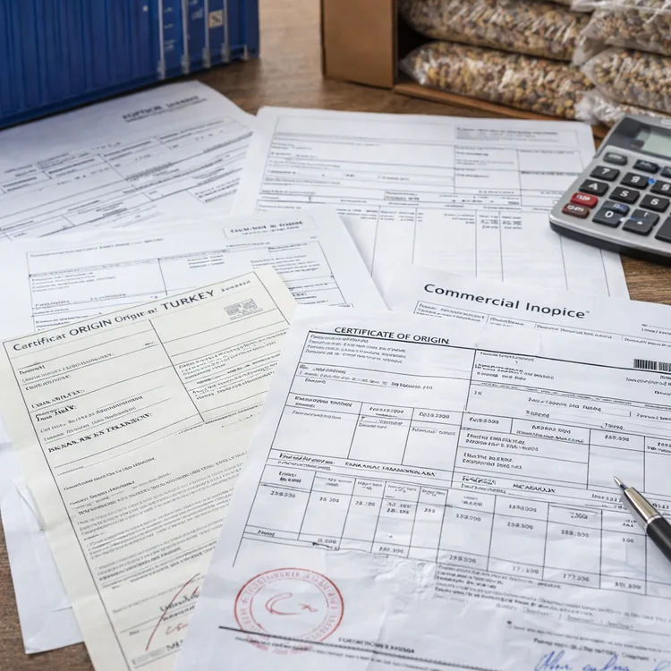 Export documents and shipping paperwork for Turkish pistachio shipments